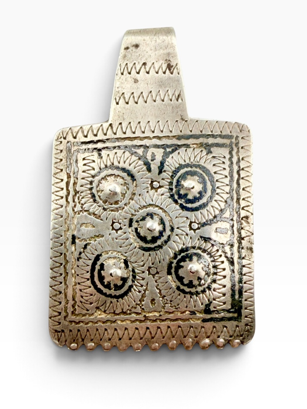 Antique Moroccan Berber Silver Niello Pendant Tribal Amulet